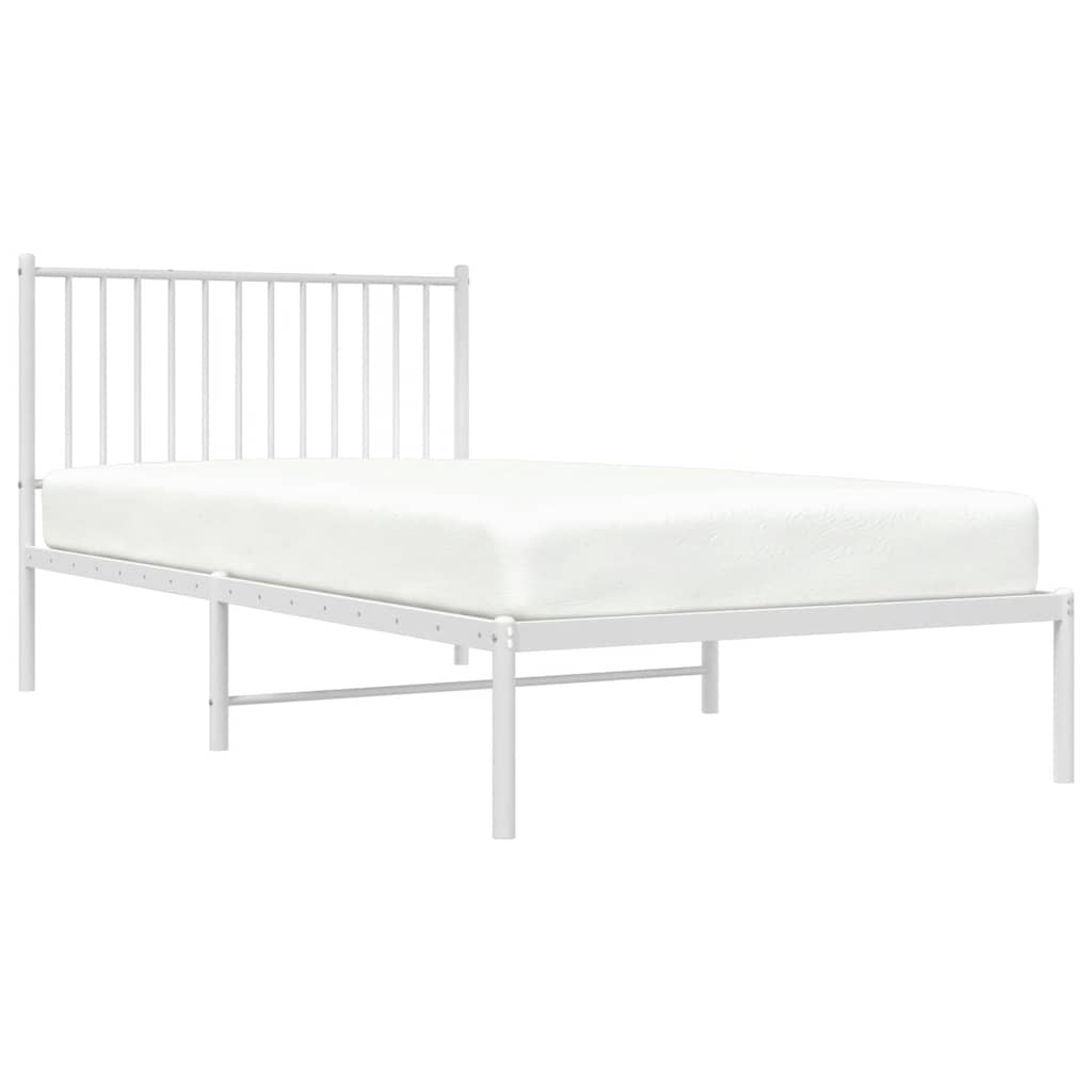 vidaXL Cadru de pat din metal cu tăblie, alb, 100x200 cm
