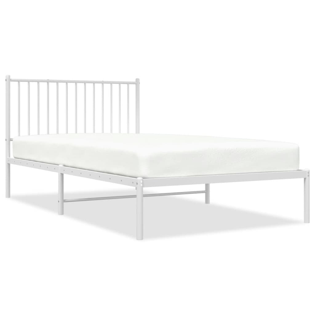vidaXL Cadru de pat din metal cu tăblie, alb, 107x203 cm