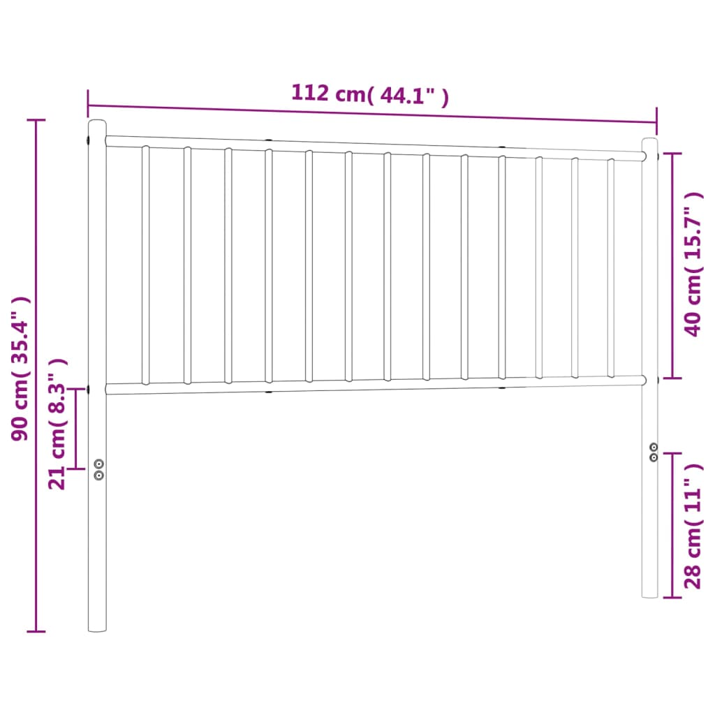 vidaXL Tăblie de pat metalică, alb, 107 cm