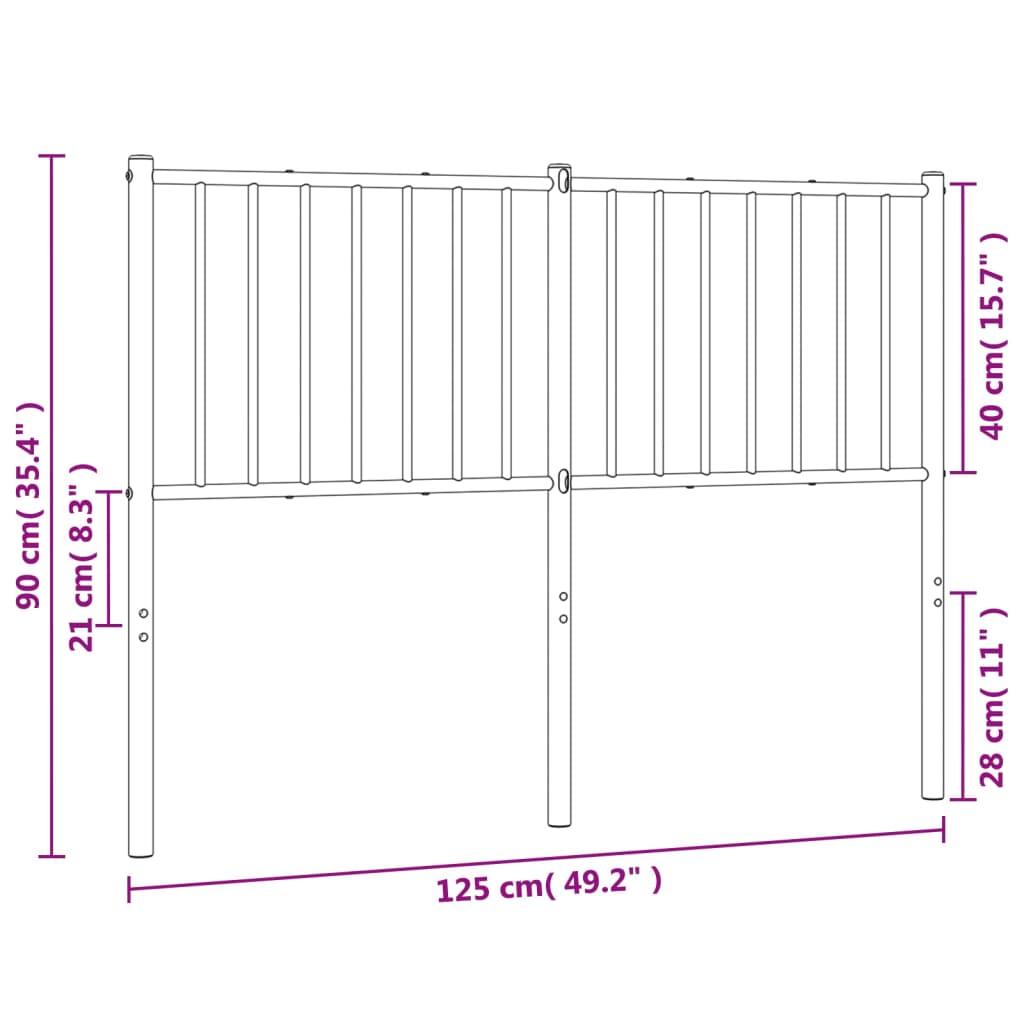 vidaXL Tăblie de pat metalică, alb, 120 cm