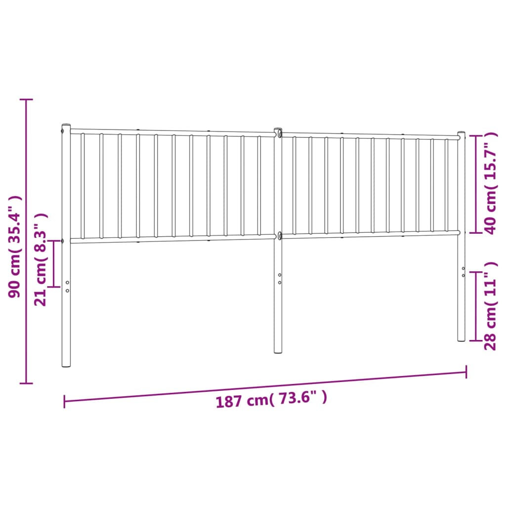 vidaXL Tăblie de pat metalică, alb, 180 cm