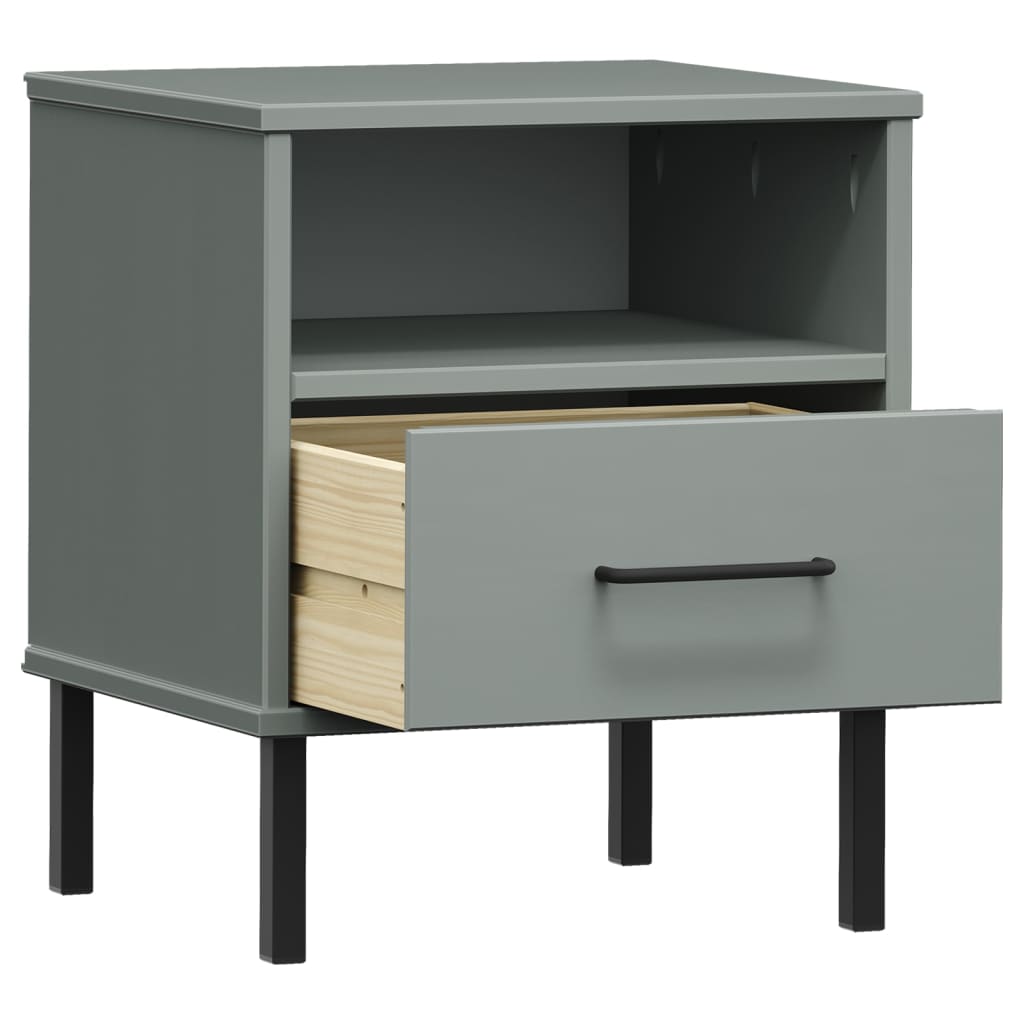 vidaXL Noptieră cu picioare metalice „OSLO”, gri, lemn masiv pin