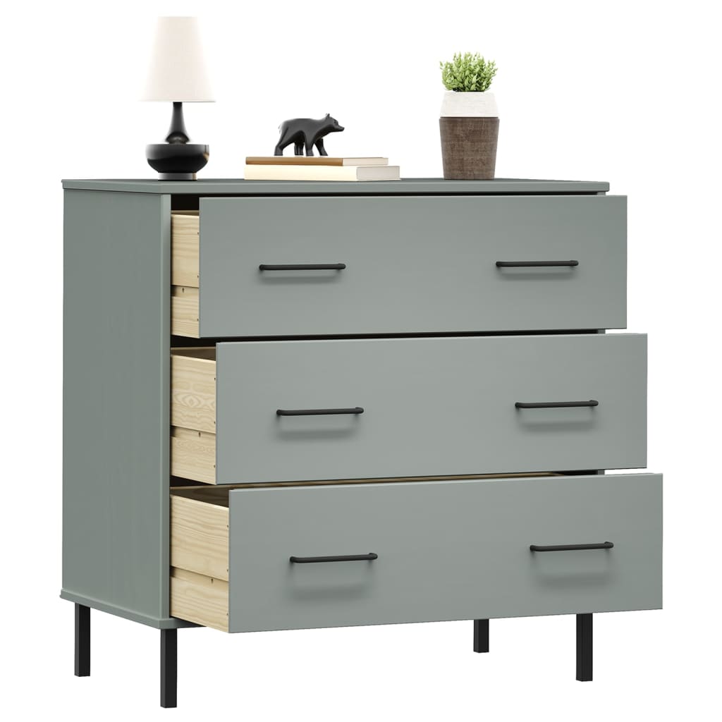 vidaXL Servantă cu 3 sertare, gri, 77x40x79,5 cm, lemn masiv OSLO