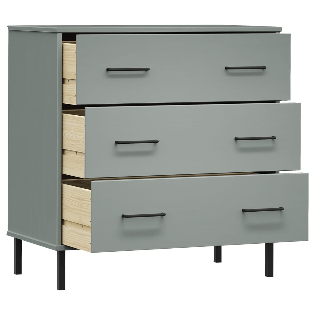vidaXL Servantă cu 3 sertare, gri, 77x40x79,5 cm, lemn masiv OSLO