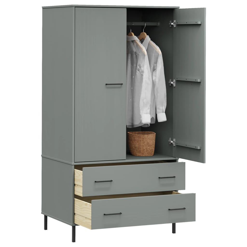 vidaXL Șifonier cu picioare metalice OSLO, gri, 90x55x172,5 cm, lemn