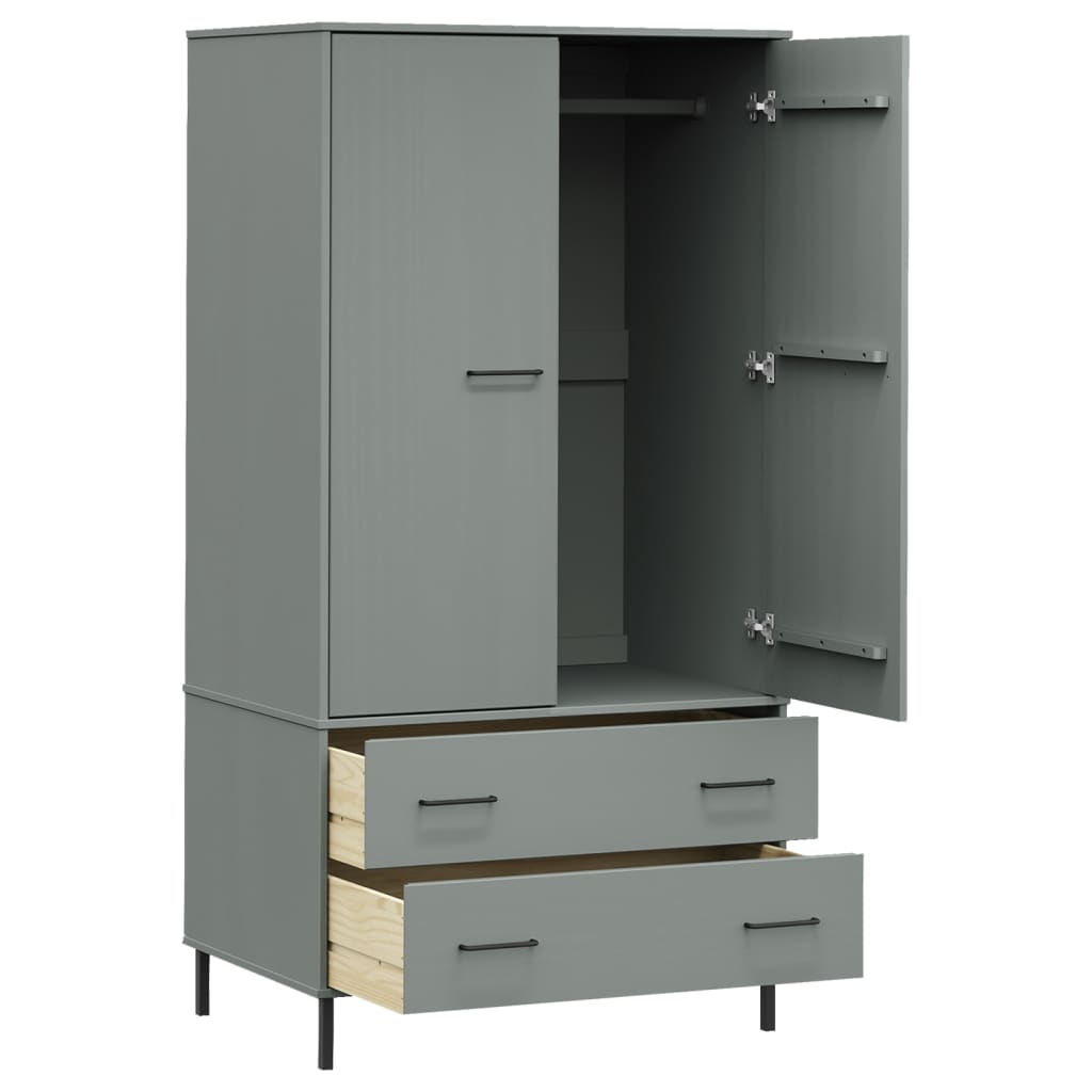 vidaXL Șifonier cu picioare metalice OSLO, gri, 90x55x172,5 cm, lemn