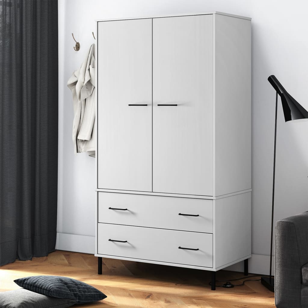 vidaXL Șifonier cu picioare metalice OSLO, alb, 90x55x172,5 cm, lemn vidaXL Șifonier cu picioare metalice OSLO, alb, 90x55x172,5 cm, lemn