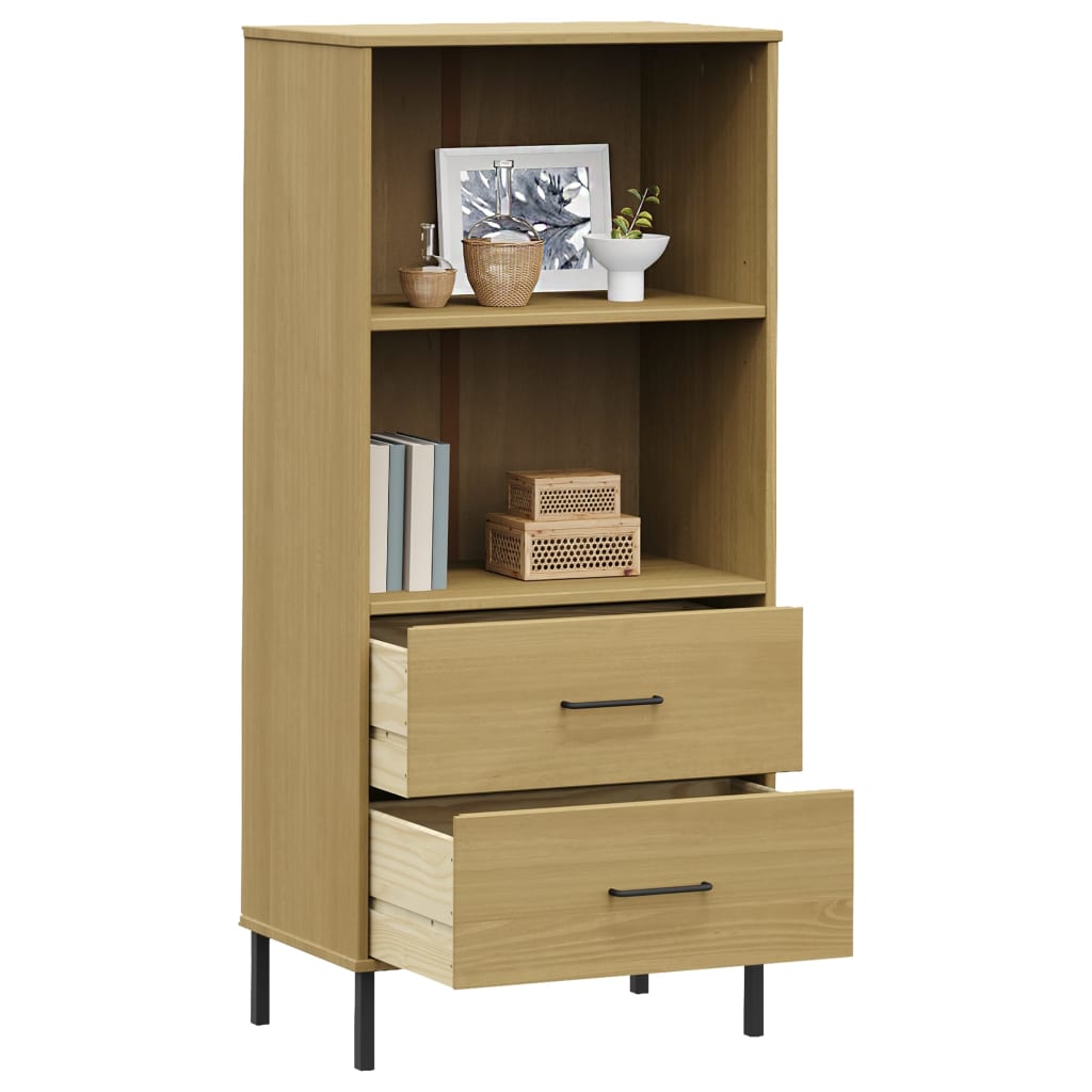 vidaXL Bibliotecă cu 2 sertare OSLO, maro, 60x35x128,5 cm, lemn masiv vidaXL Bibliotecă cu 2 sertare OSLO, maro, 60x35x128,5 cm, lemn masiv