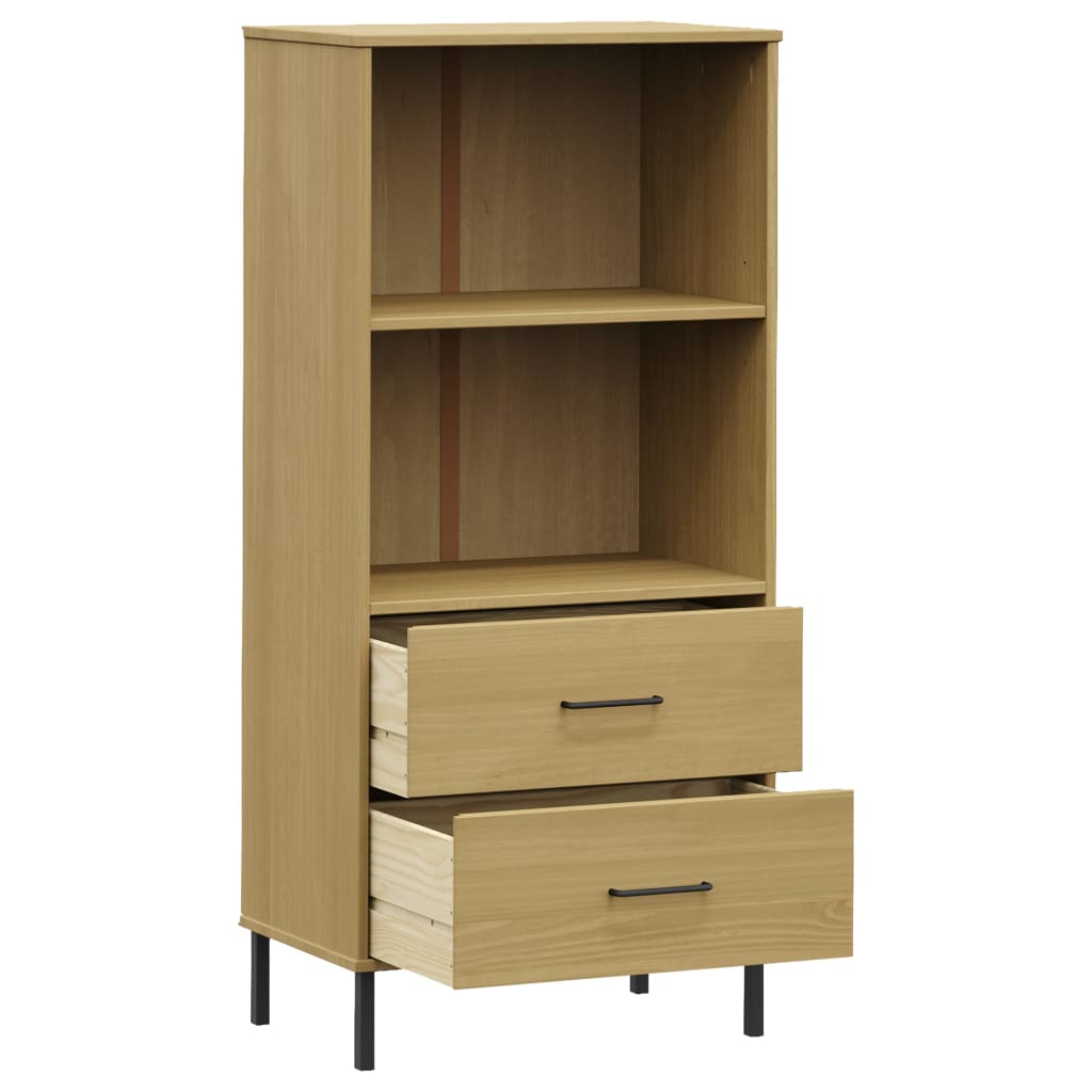 vidaXL Bibliotecă cu 2 sertare OSLO, maro, 60x35x128,5 cm, lemn masiv vidaXL Bibliotecă cu 2 sertare OSLO, maro, 60x35x128,5 cm, lemn masiv