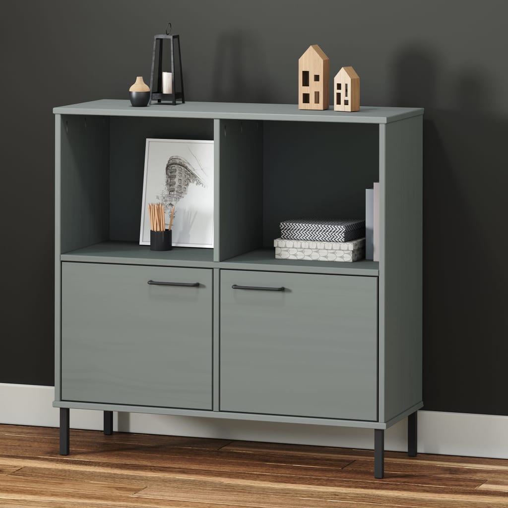 vidaXL Bibliotecă cu picioare metalice OSLO, gri, 90x35x90,5 cm, lemn