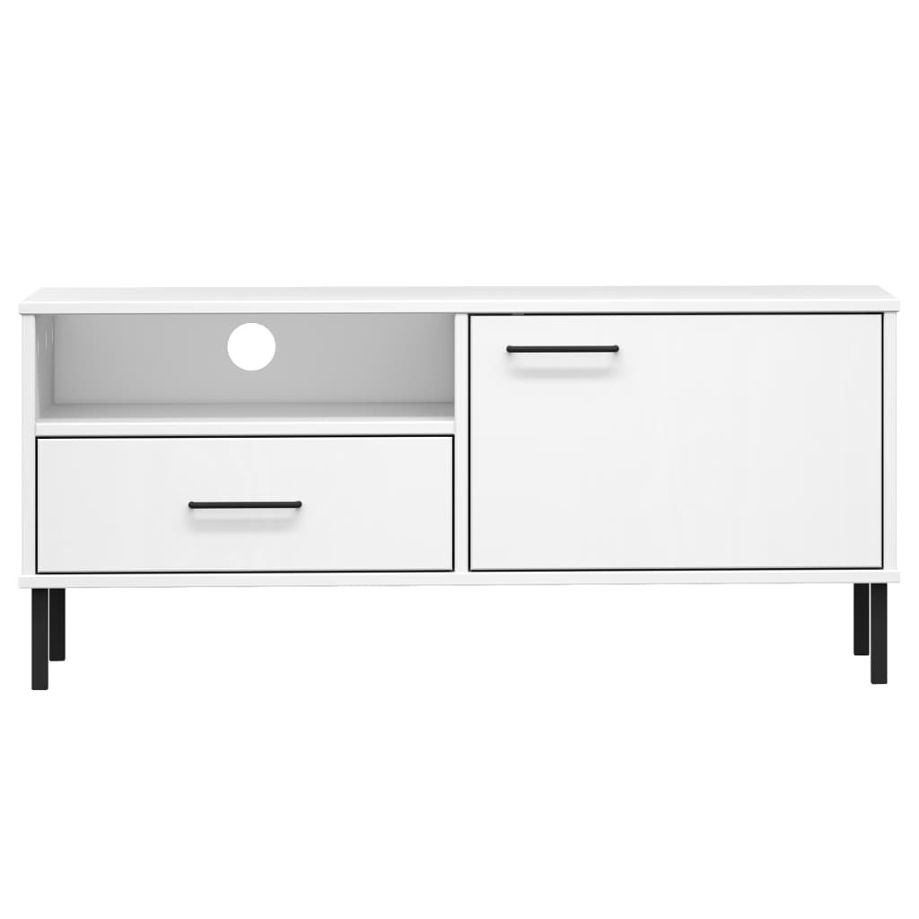 vidaXL Comodă TV cu picioare metalice „OSLO”, alb, lemn masiv pin