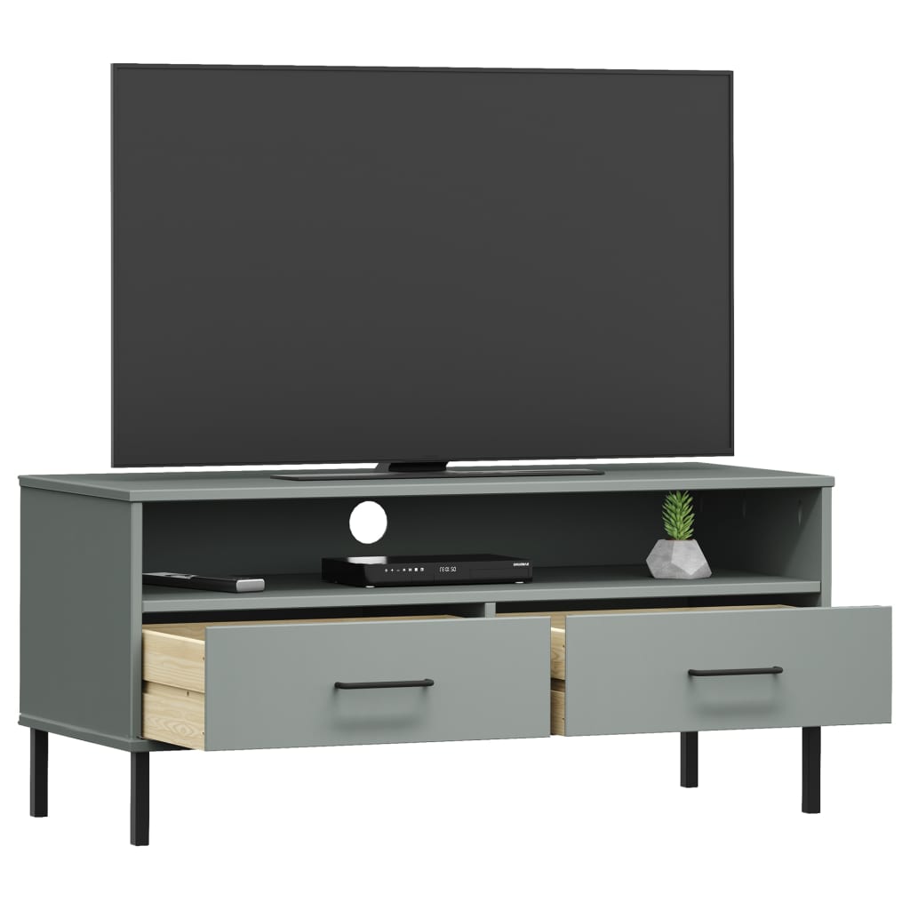 vidaXL Comodă TV cu picioare metalice „OSLO”, gri, lemn masiv pin