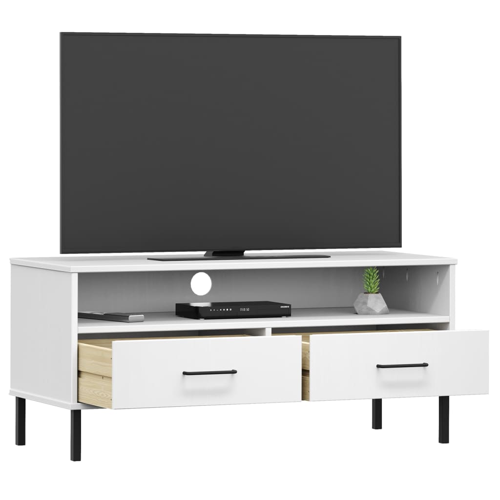 vidaXL Comodă TV cu picioare metalice „OSLO”, alb, lemn masiv pin