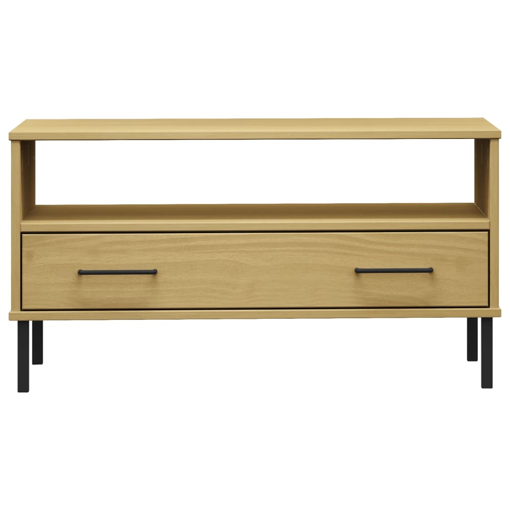 vidaXL Măsuță cafea picioare metalice maro 85x50x45cm lemn masiv OSLO vidaXL Măsuță cafea picioare metalice maro 85x50x45cm lemn masiv OSLO