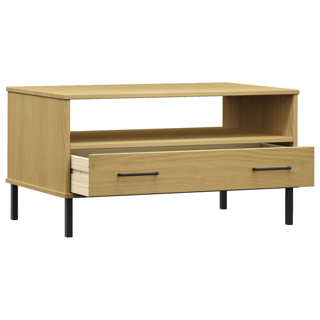 vidaXL Măsuță cafea picioare metalice maro 85x50x45cm lemn masiv OSLO vidaXL Măsuță cafea picioare metalice maro 85x50x45cm lemn masiv OSLO