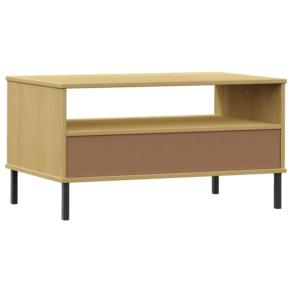vidaXL Măsuță cafea picioare metalice maro 85x50x45cm lemn masiv OSLO vidaXL Măsuță cafea picioare metalice maro 85x50x45cm lemn masiv OSLO