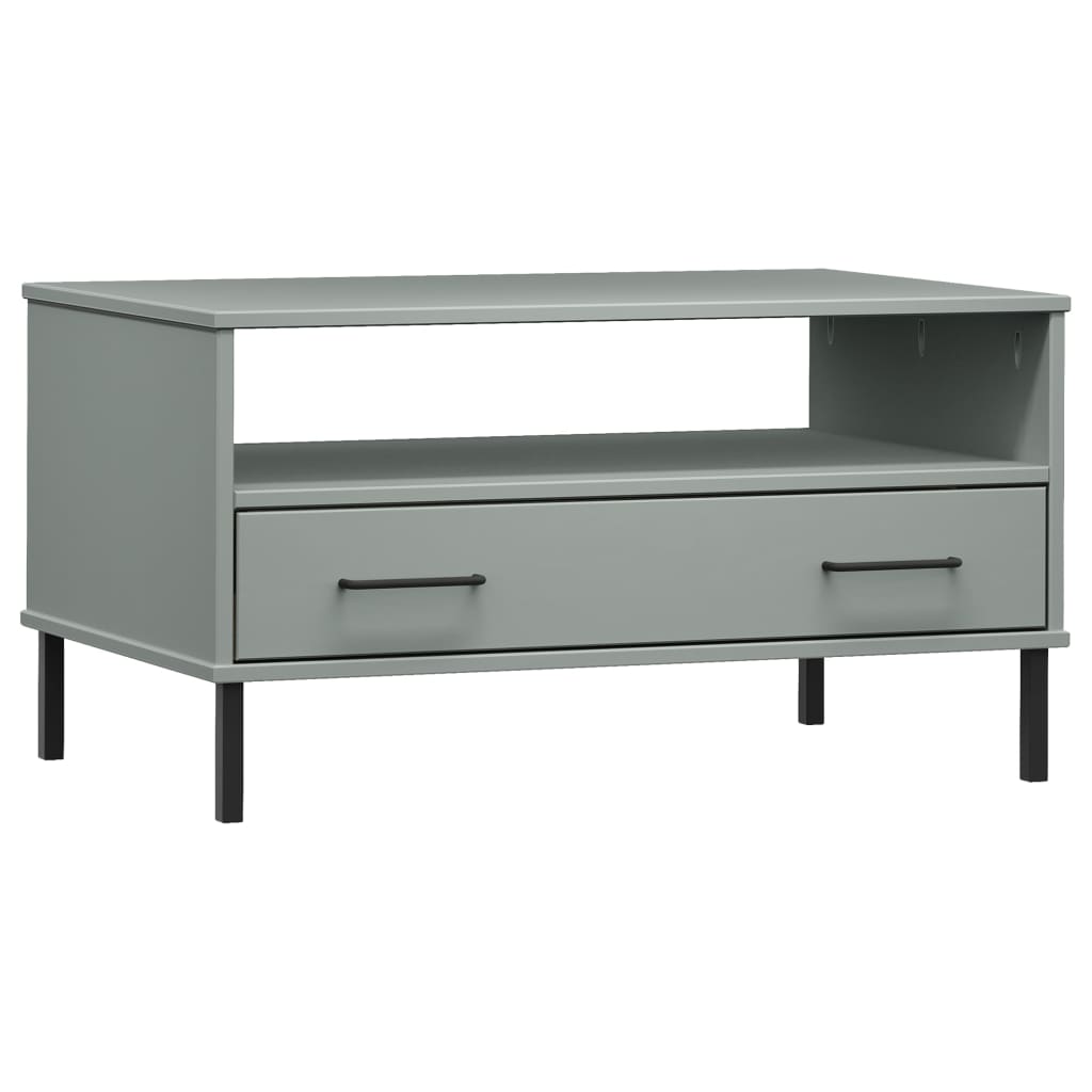 vidaXL Măsuță cafea picioare metalice gri 85x50x45cm lemn masiv "OSLO" vidaXL Măsuță cafea picioare metalice gri 85x50x45cm lemn masiv "OSLO"