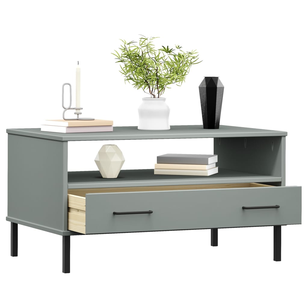 vidaXL Măsuță cafea picioare metalice gri 85x50x45cm lemn masiv "OSLO" vidaXL Măsuță cafea picioare metalice gri 85x50x45cm lemn masiv "OSLO"