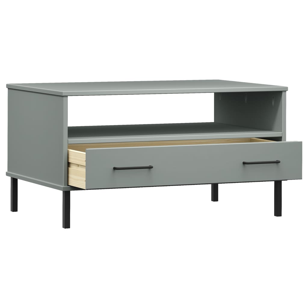 vidaXL Măsuță cafea picioare metalice gri 85x50x45cm lemn masiv "OSLO" vidaXL Măsuță cafea picioare metalice gri 85x50x45cm lemn masiv "OSLO"