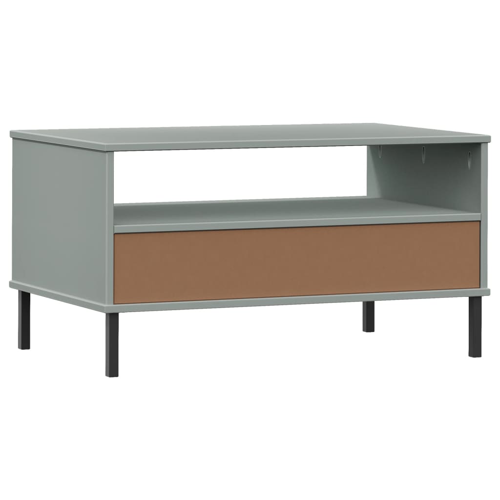 vidaXL Măsuță cafea picioare metalice gri 85x50x45cm lemn masiv "OSLO" vidaXL Măsuță cafea picioare metalice gri 85x50x45cm lemn masiv "OSLO"