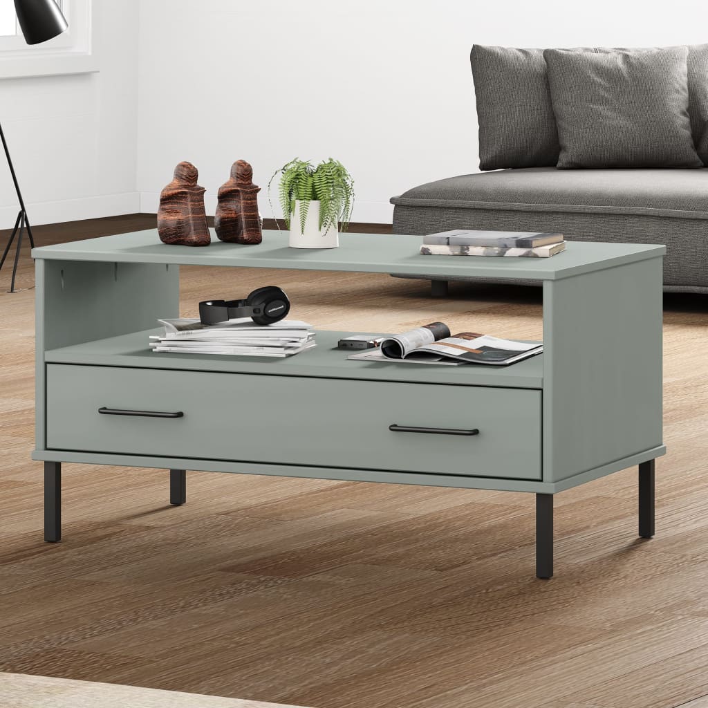 vidaXL Măsuță cafea picioare metalice gri 85x50x45cm lemn masiv "OSLO" vidaXL Măsuță cafea picioare metalice gri 85x50x45cm lemn masiv "OSLO"