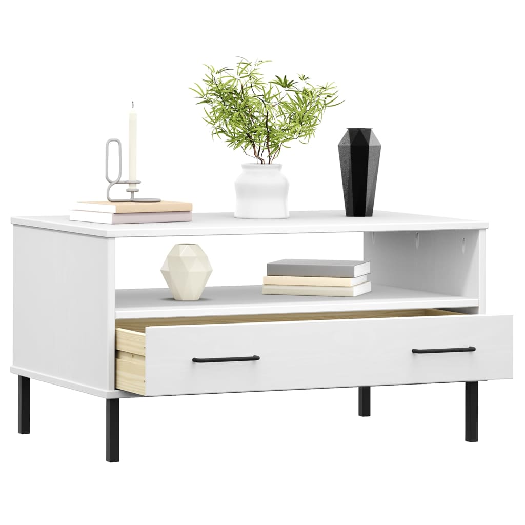 vidaXL Măsuță cafea picioare metalice alb 85x50x45cm lemn masiv "OSLO" vidaXL Măsuță cafea picioare metalice alb 85x50x45cm lemn masiv "OSLO"