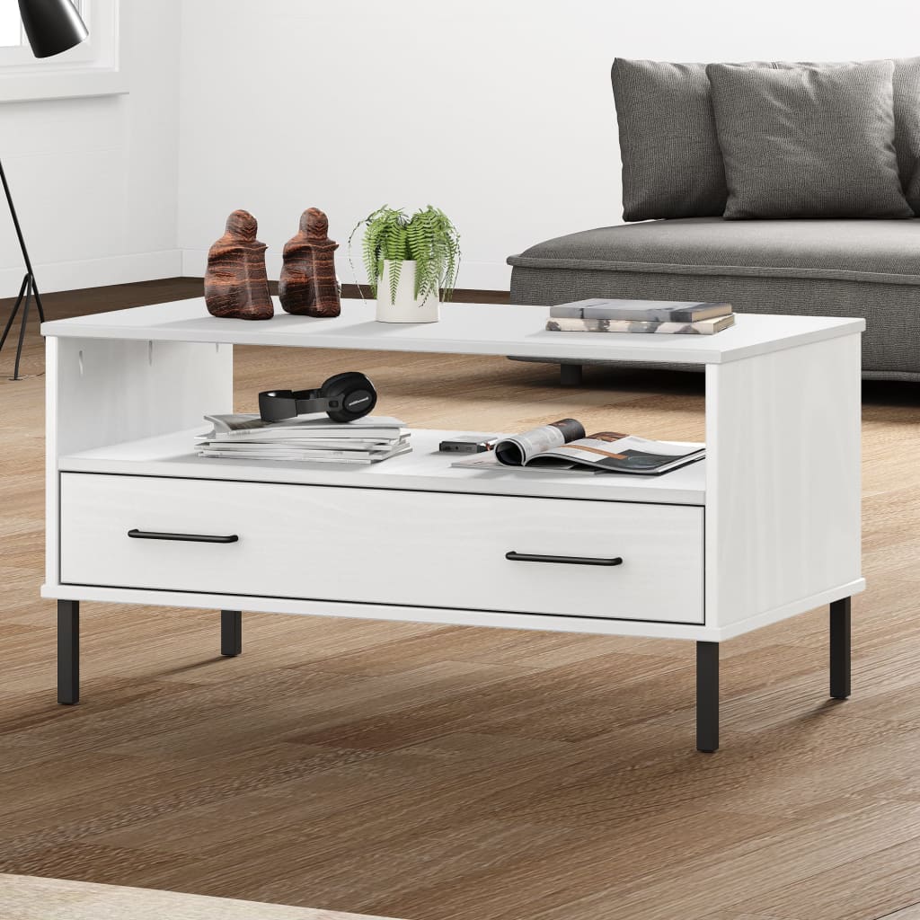 vidaXL Măsuță cafea picioare metalice alb 85x50x45cm lemn masiv "OSLO" vidaXL Măsuță cafea picioare metalice alb 85x50x45cm lemn masiv "OSLO"