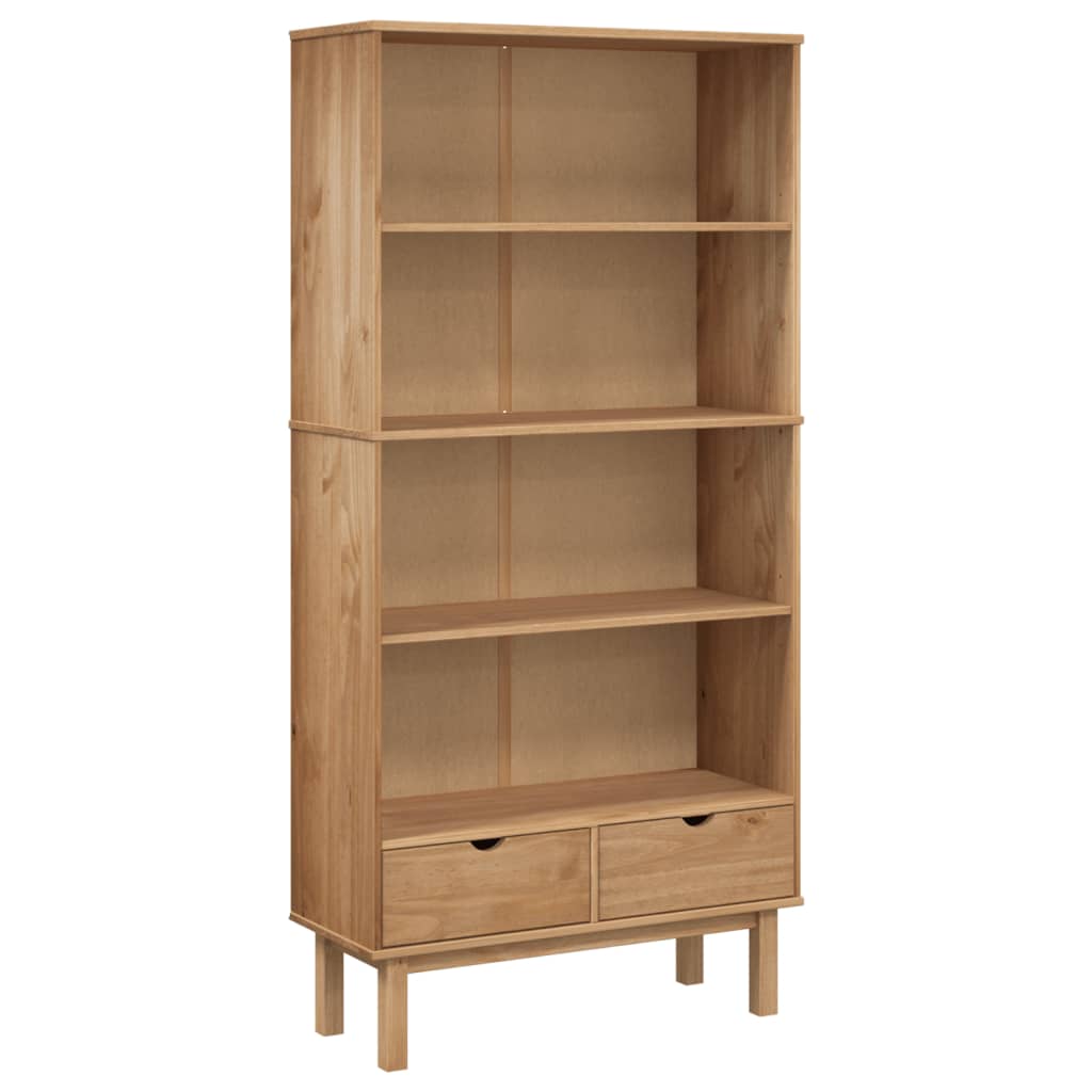 vidaXL Bibliotecă „OTTA” cu 2 sertare, maro, lemn masiv de pin vidaXL Bibliotecă „OTTA” cu 2 sertare, maro, lemn masiv de pin