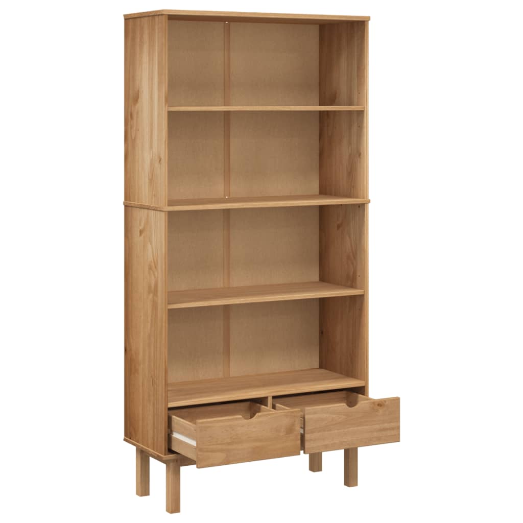 vidaXL Bibliotecă „OTTA” cu 2 sertare, maro, lemn masiv de pin vidaXL Bibliotecă „OTTA” cu 2 sertare, maro, lemn masiv de pin