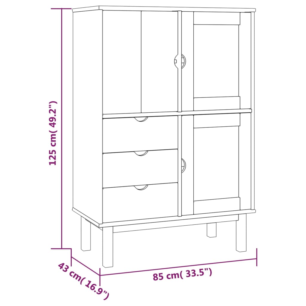 vidaXL Dulap înalt OTTA, 85x43x125 cm, lemn masiv de pin vidaXL Dulap înalt OTTA, 85x43x125 cm, lemn masiv de pin