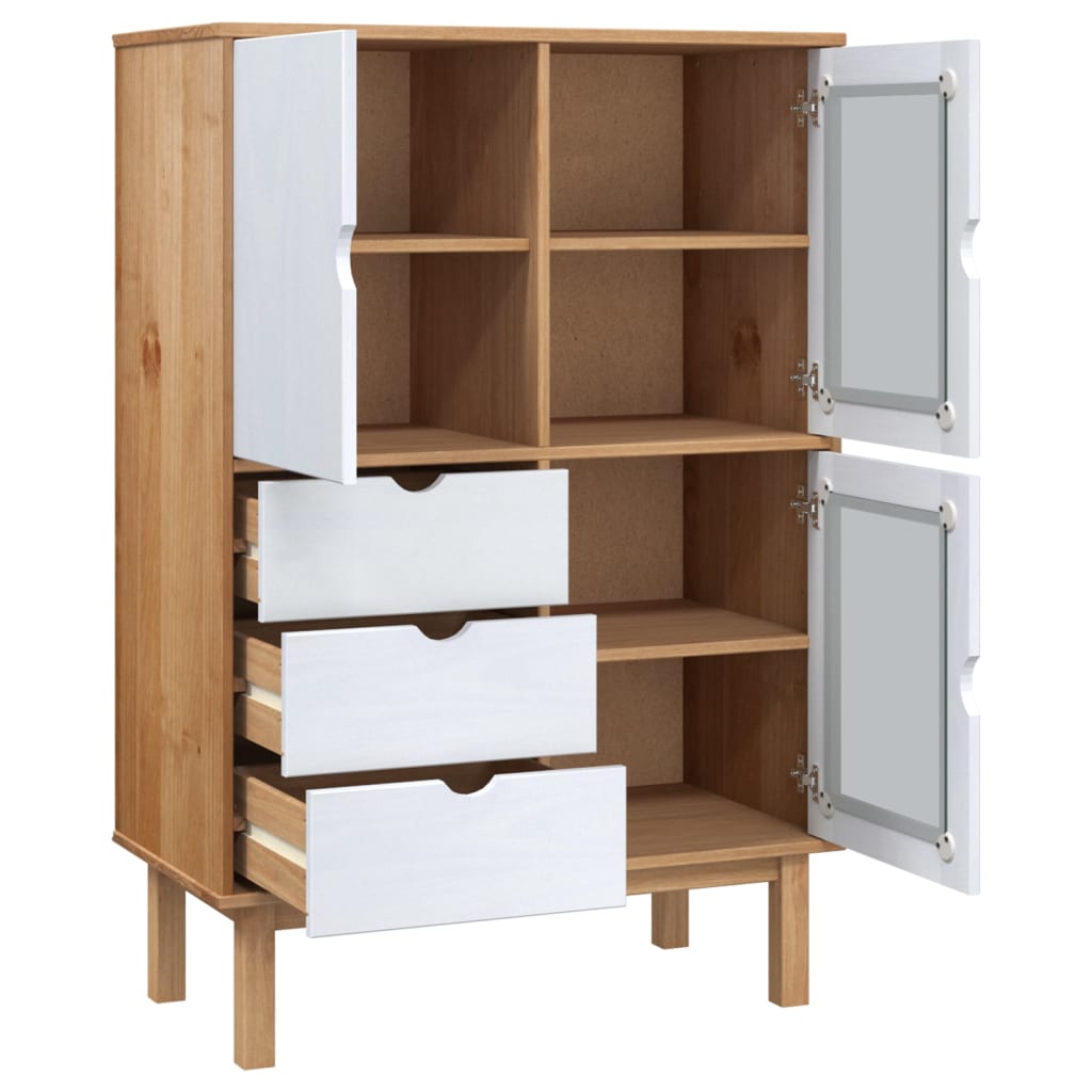 vidaXL Dulap înalt OTTA, maro și alb, 85x43x125 cm, lemn masiv de pin vidaXL Dulap înalt OTTA, maro și alb, 85x43x125 cm, lemn masiv de pin