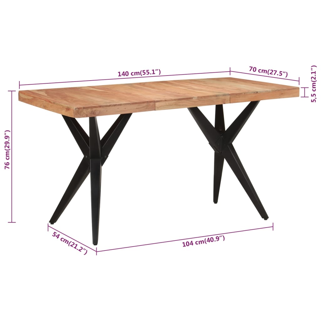 vidaXL Masă de bucătărie, negru, 140x70x76 cm, lemn masiv de acacia