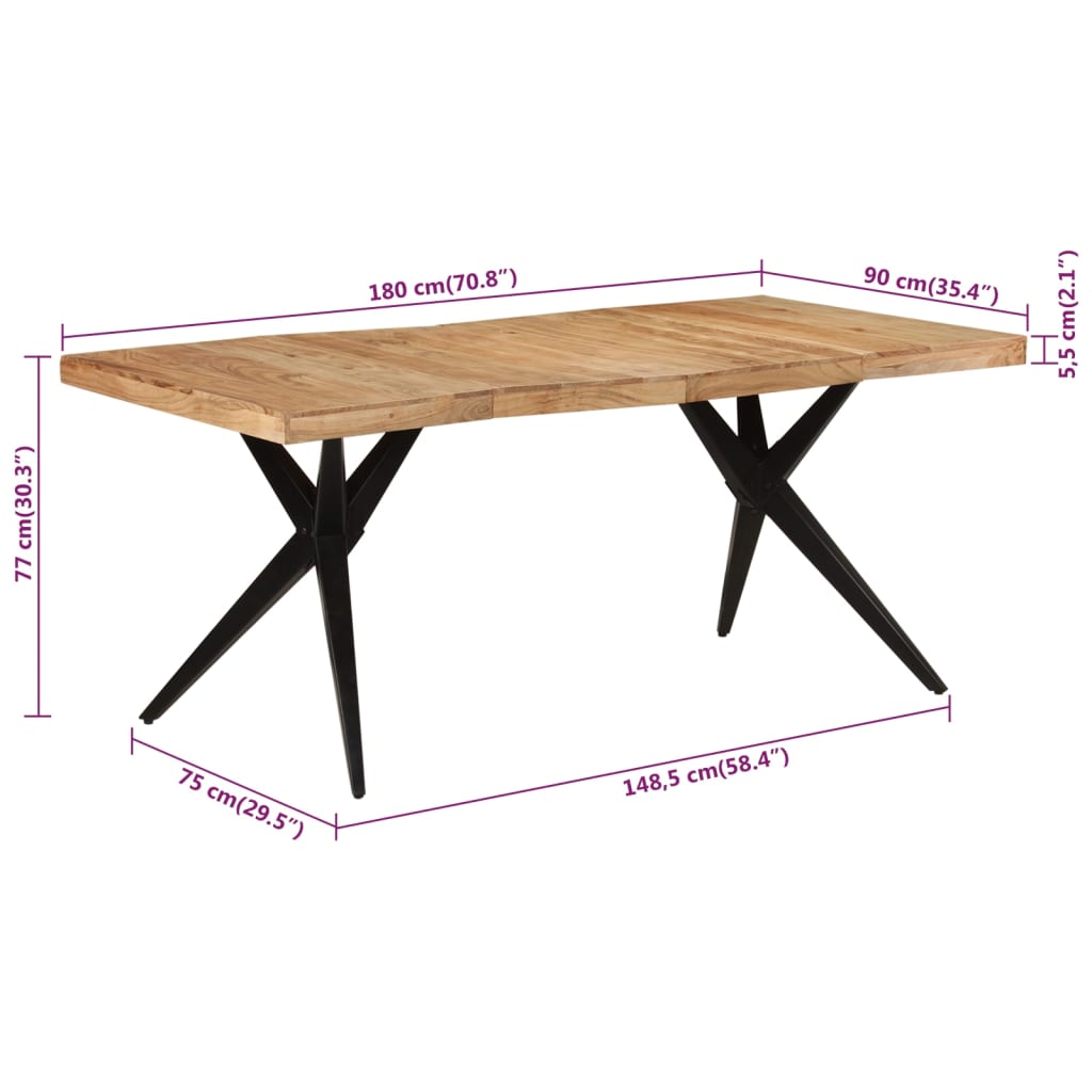 vidaXL Masă de bucătărie, negru, 180x90x77 cm, lemn masiv de acacia