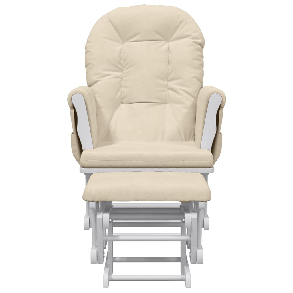 vidaXL Scaun glisant cu taburet, alb crem, material textil