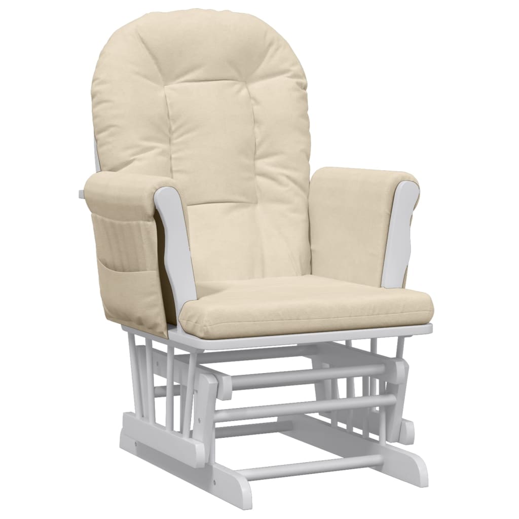 vidaXL Scaun glisant cu taburet, alb crem, material textil