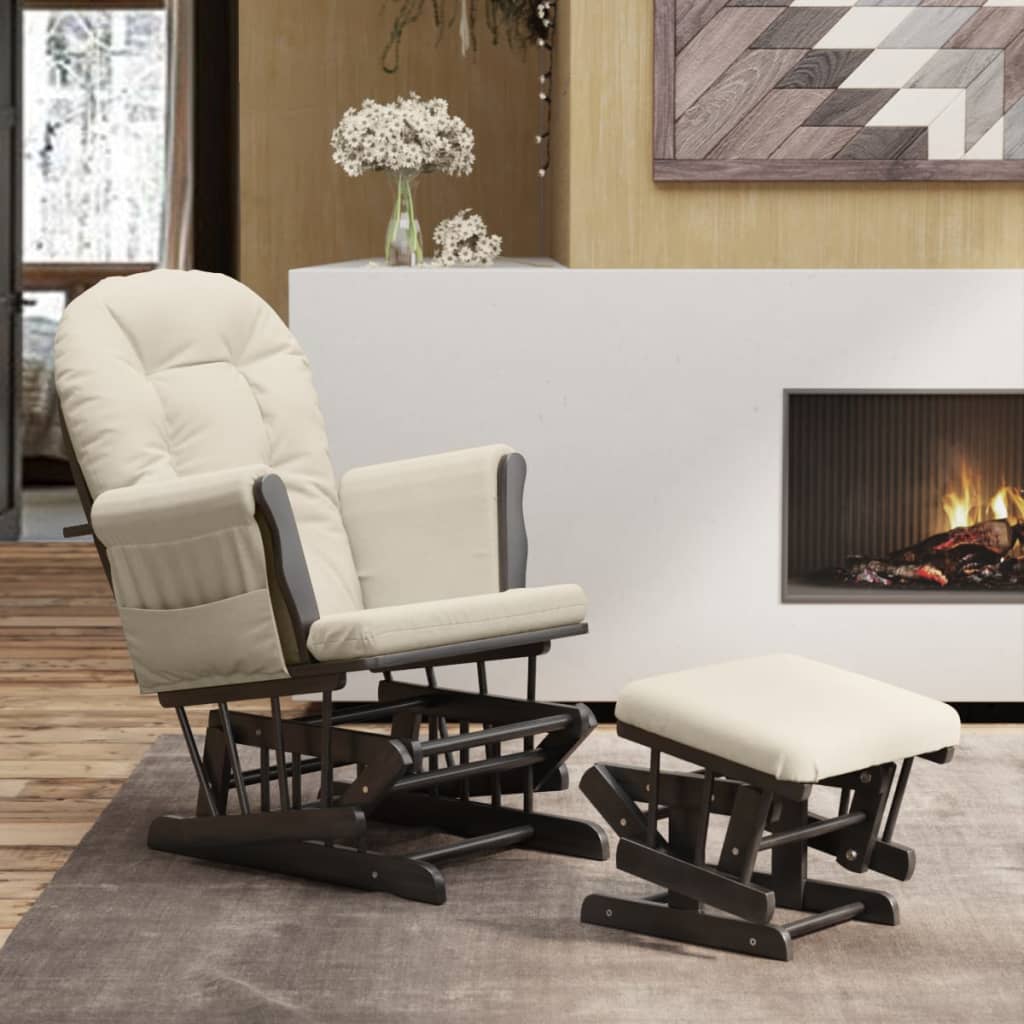 vidaXL Scaun glisant cu taburet, alb crem, material textil vidaXL Scaun glisant cu taburet, alb crem, material textil