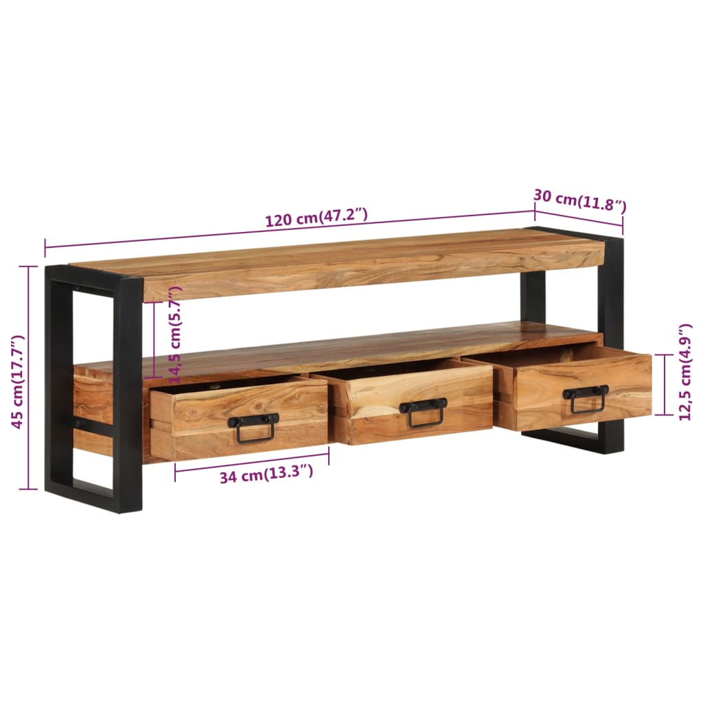 vidaXL Comodă TV, 120x30x45 cm, lemn masiv de acacia