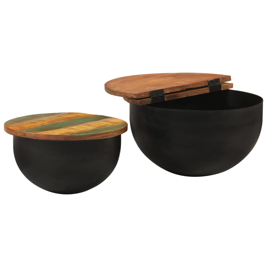 vidaXL Set măsuțe de cafea, 2 piese, negru, lemn masiv reciclat vidaXL Set măsuțe de cafea, 2 piese, negru, lemn masiv reciclat
