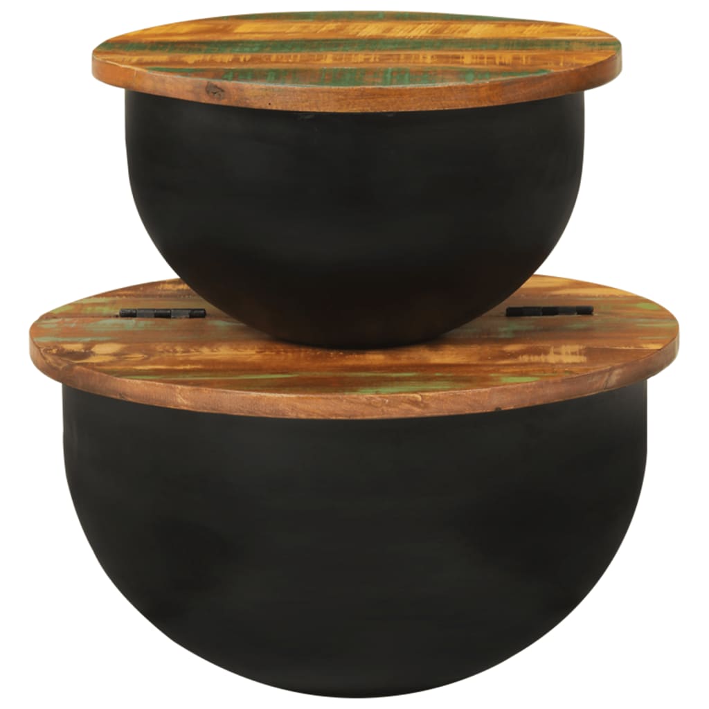 vidaXL Set măsuțe de cafea, 2 piese, negru, lemn masiv reciclat vidaXL Set măsuțe de cafea, 2 piese, negru, lemn masiv reciclat