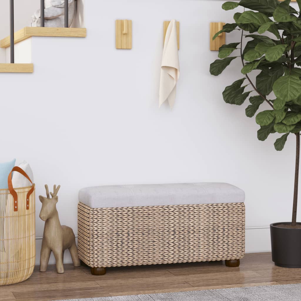 vidaXL Bănci de depozitare, 2 buc., cu pernă gri, 69 cm, papură vidaXL Bănci de depozitare, 2 buc., cu pernă gri, 69 cm, papură