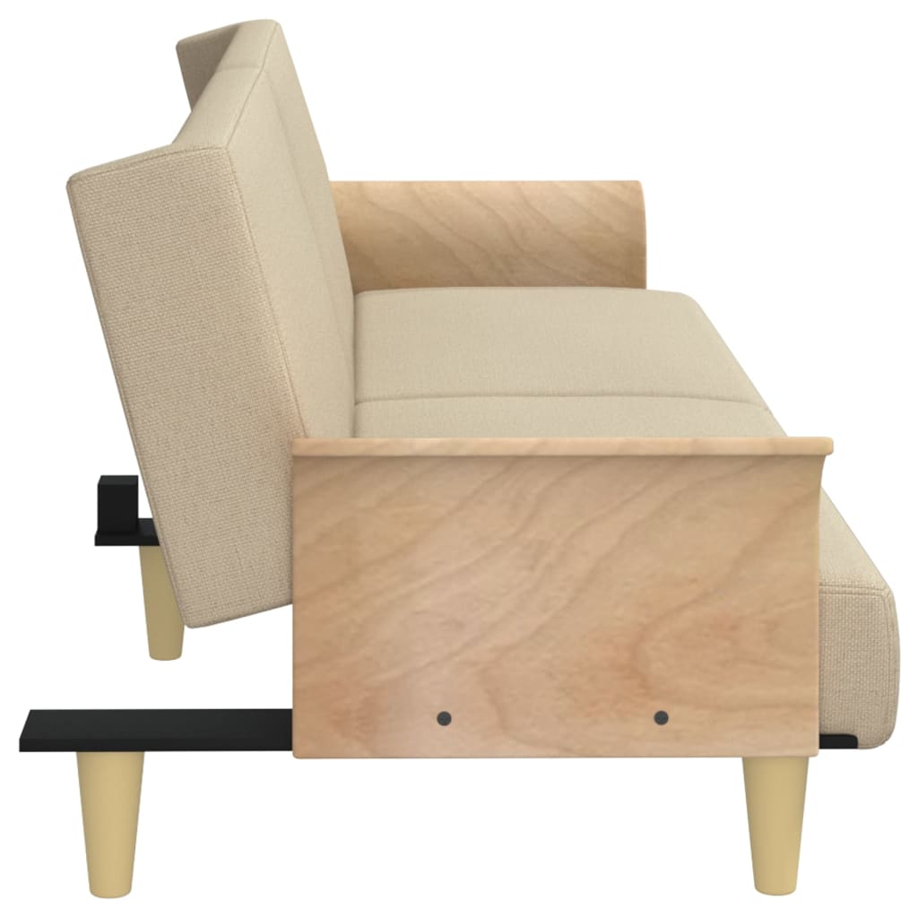 vidaXL Canapea extensibilă cu cotiere, crem, material textil
