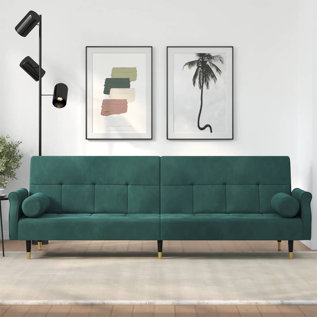 vidaXL Canapea extensibilă cu perne, verde închis, catifea vidaXL Canapea extensibilă cu perne, verde închis, catifea