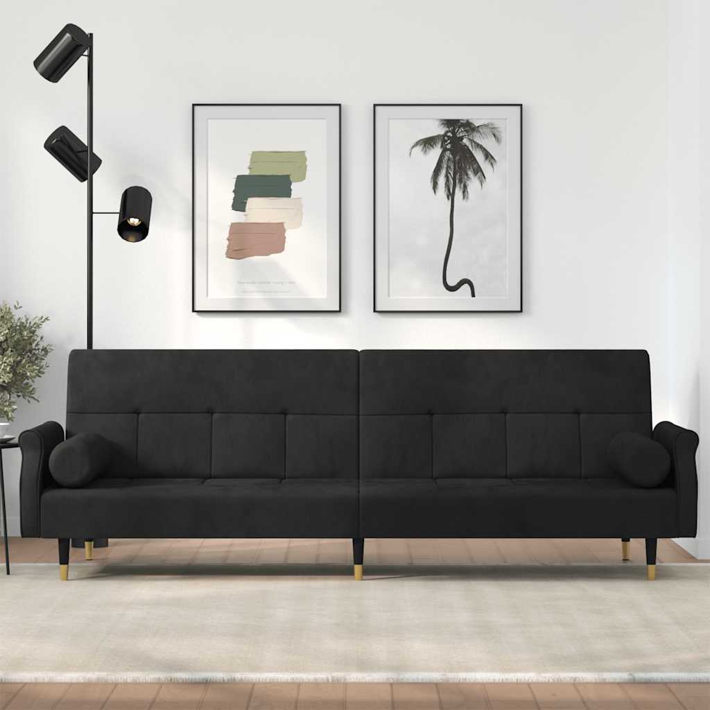 vidaXL Canapea extensibilă cu perne, negru, catifea vidaXL Canapea extensibilă cu perne, negru, catifea