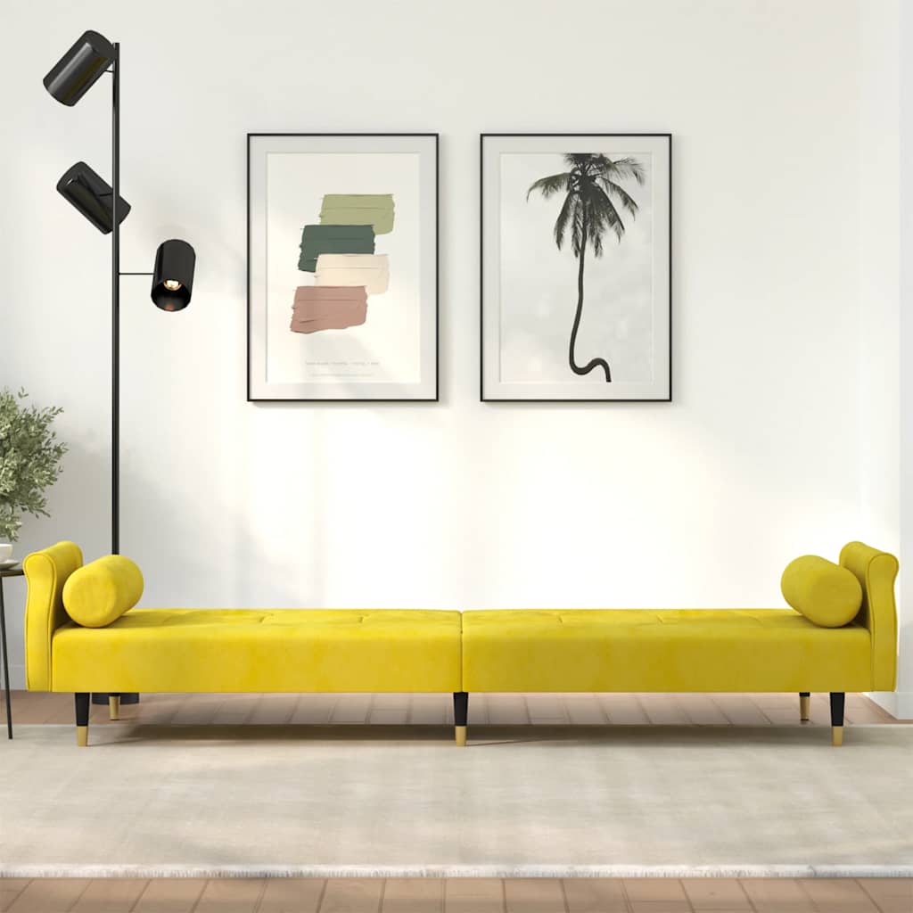 vidaXL Canapea extensibilă cu perne, galben, catifea