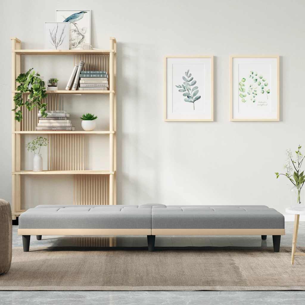 vidaXL Canapea extensibilă cu suporturi de pahar, gri deschis, textil
