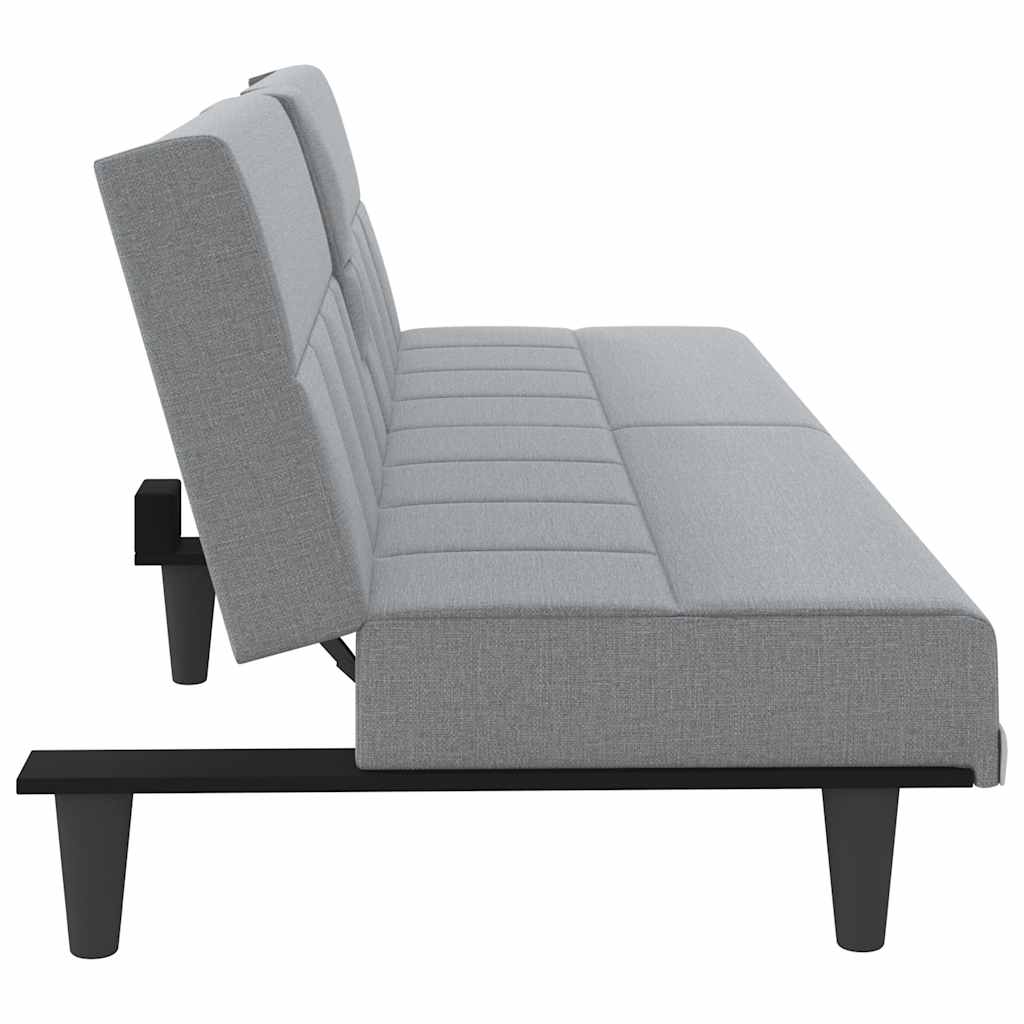 vidaXL Canapea extensibilă cu suporturi de pahar, gri deschis, textil