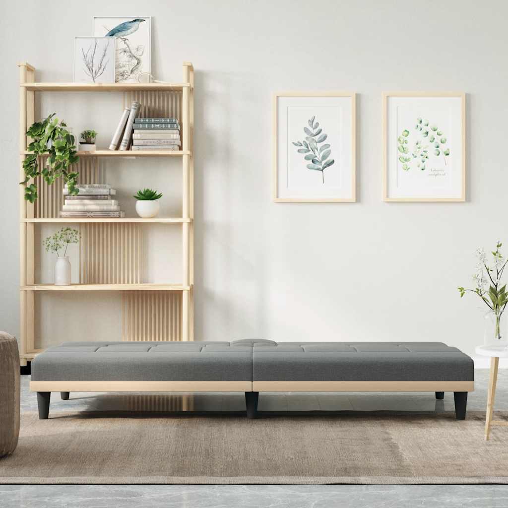 vidaXL Canapea extensibilă cu suporturi de pahar, gri închis, textil