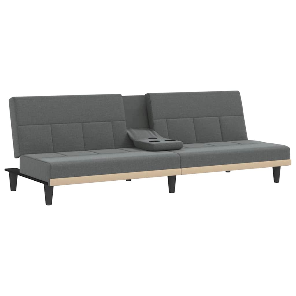 vidaXL Canapea extensibilă cu suporturi de pahar, gri închis, textil