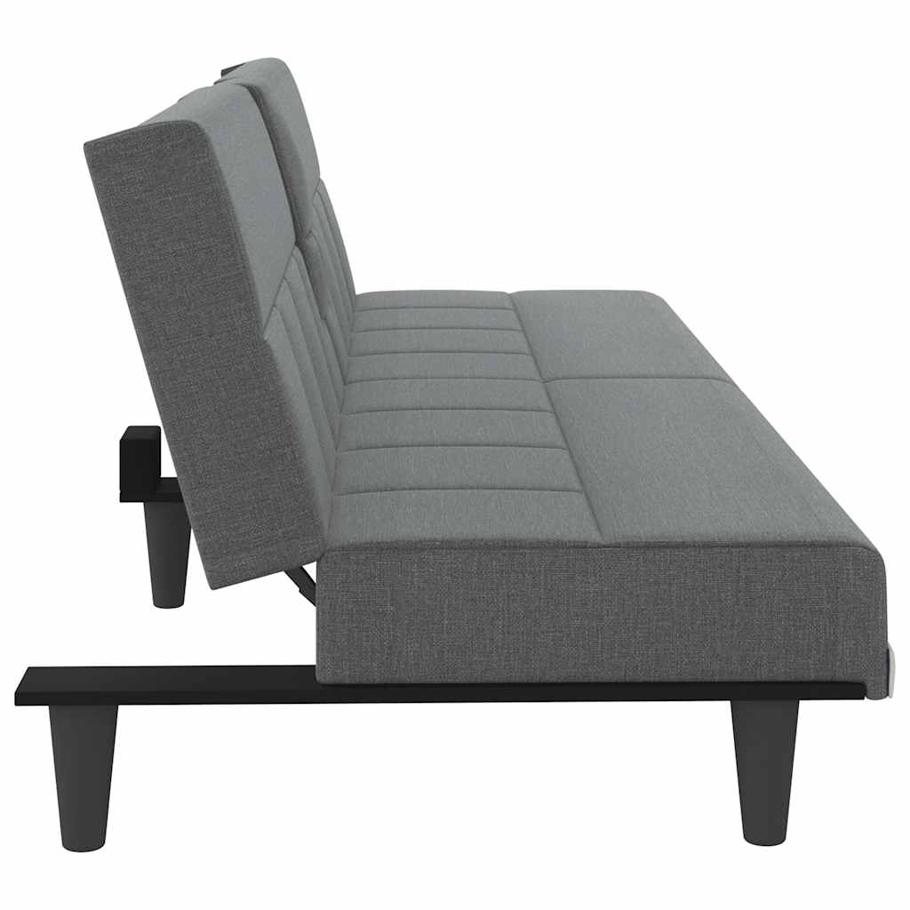 vidaXL Canapea extensibilă cu suporturi de pahar, gri închis, textil
