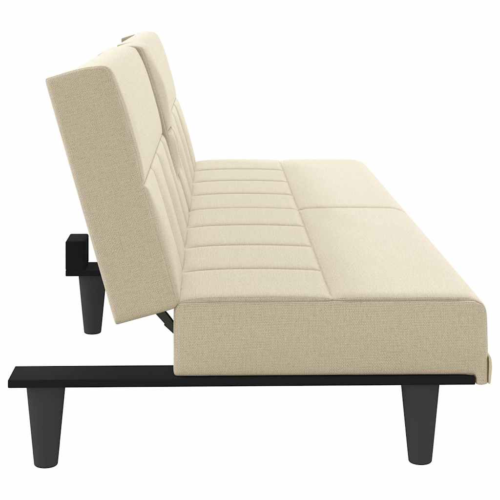 vidaXL Canapea extensibilă cu suporturi de pahare, crem, textil